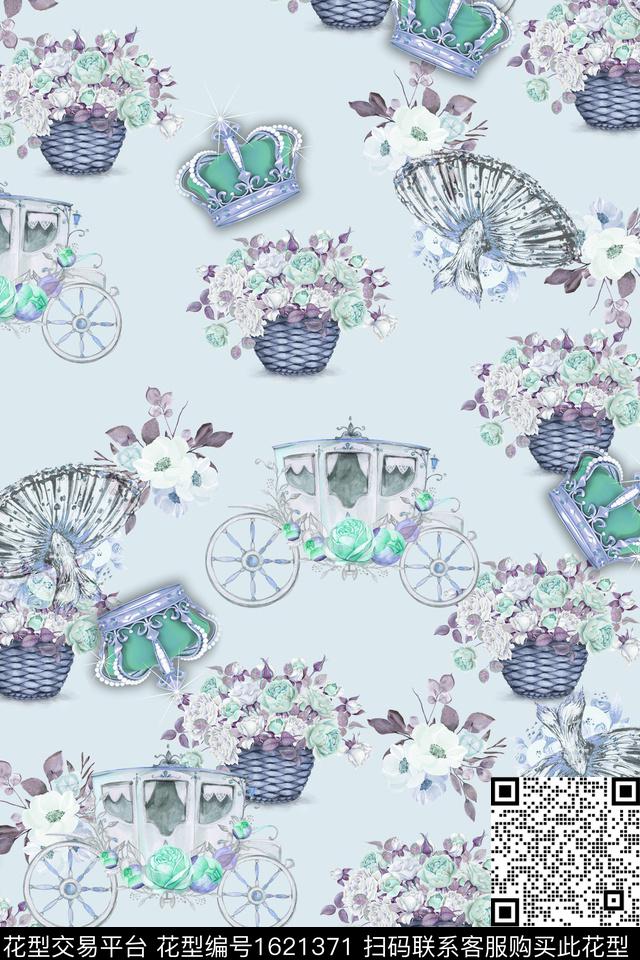 小碎花马车卡通数码印花花型下载（图片编号: 1621371） - 瓦栏（Walan）