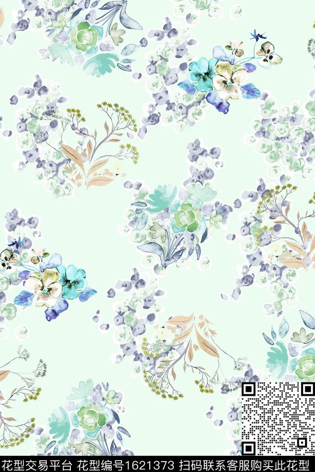 小清新花卉水彩花卉数码印花花型下载（图片编号: 1621373） - 瓦栏（Walan）