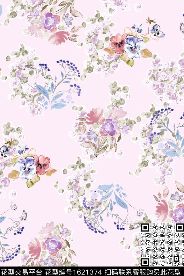 小清新小碎花水彩花卉数码印花花型下载（图片编号: 1621374） - 瓦栏（Walan）