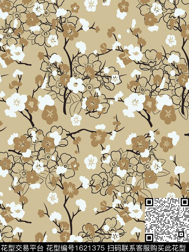 小清新小碎花线条花卉数码印花花型下载（图片编号: 1621375） - 瓦栏（Walan）