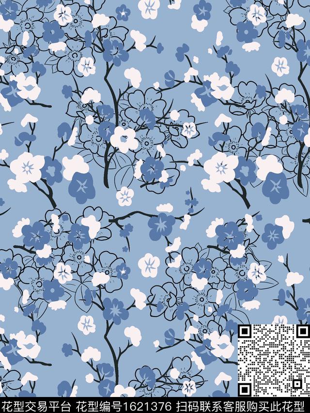 花卉梅花枝条花数码印花花型下载（图片编号: 1621376） - 瓦栏（Walan）
