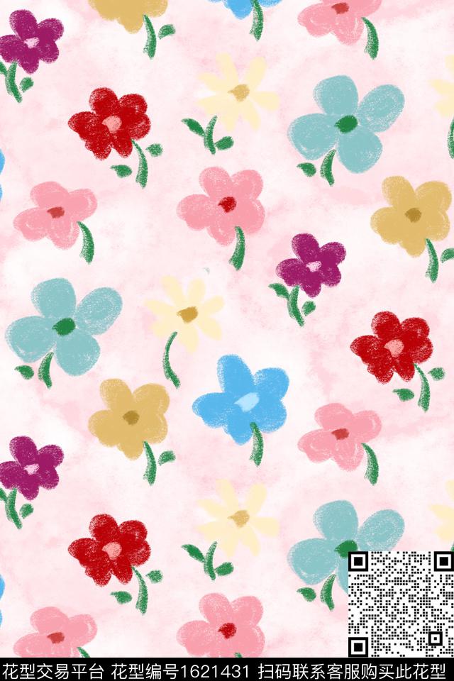 小清新花卉渐变数码印花花型下载（图片编号: 1621431） - 瓦栏（Walan）
