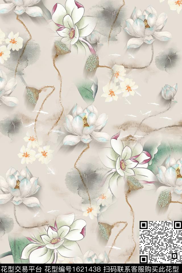 中国风花卉荷花数码印花花型下载（图片编号: 1621438） - 瓦栏（Walan）