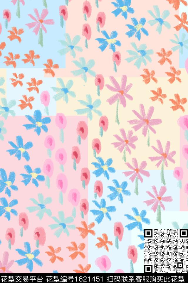 花卉小碎花混合拼接数码印花花型下载（图片编号: 1621451） - 瓦栏（Walan）