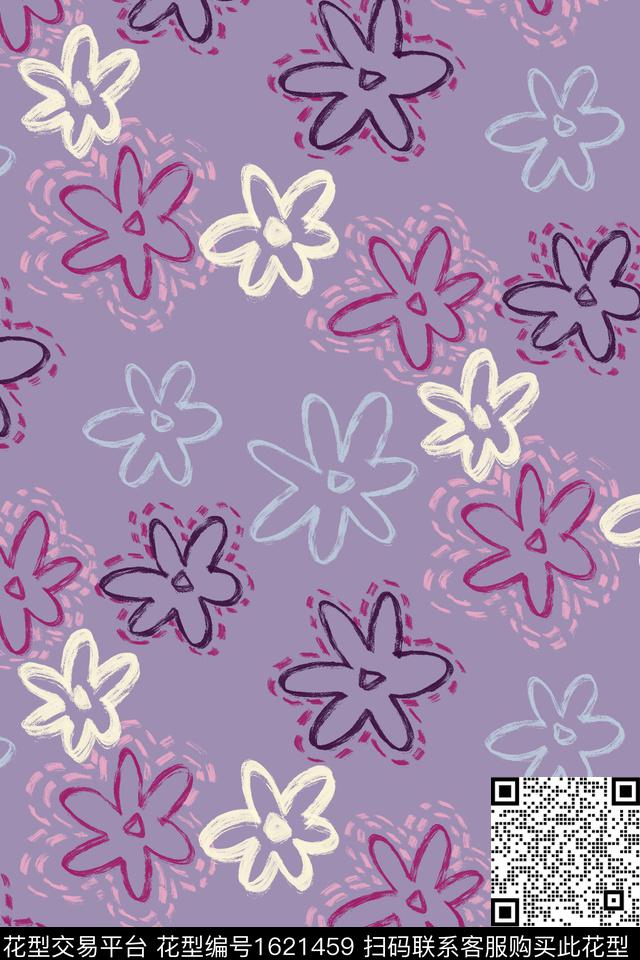花卉线条花卉数码印花花型下载（图片编号: 1621459） - 瓦栏（Walan）