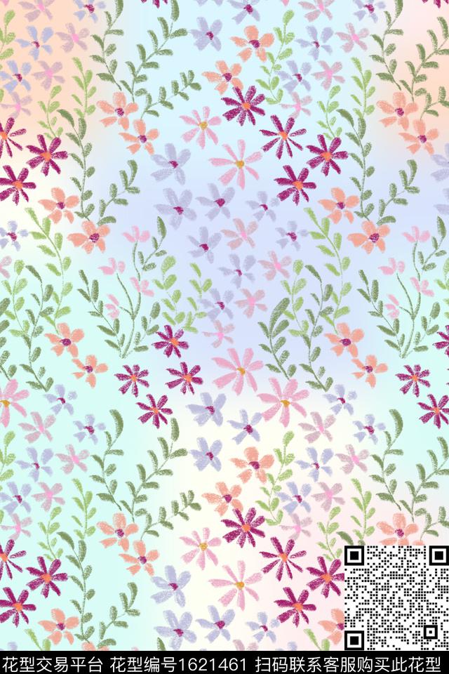 花卉小碎花渐变数码印花花型下载（图片编号: 1621461） - 瓦栏（Walan）