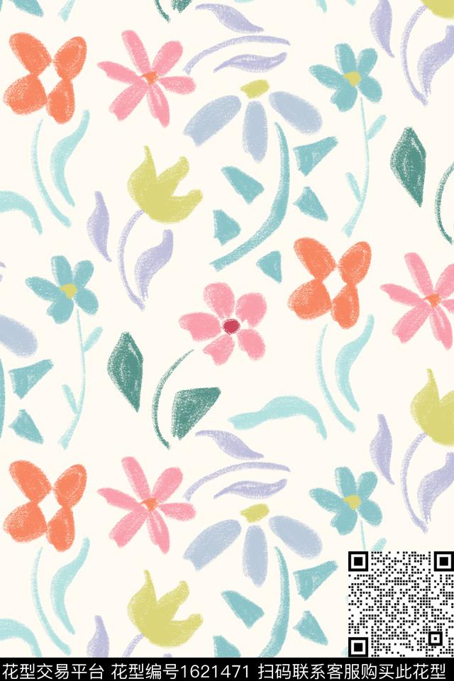 小清新花卉清爽底花卉数码印花花型下载（图片编号: 1621471） - 瓦栏（Walan）