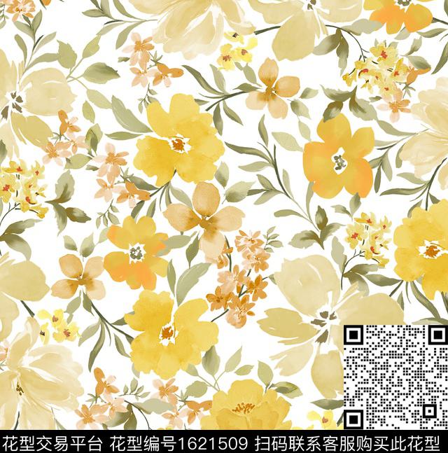 花卉春夏花型水彩花卉数码印花花型下载（图片编号: 1621509） - 瓦栏（Walan）