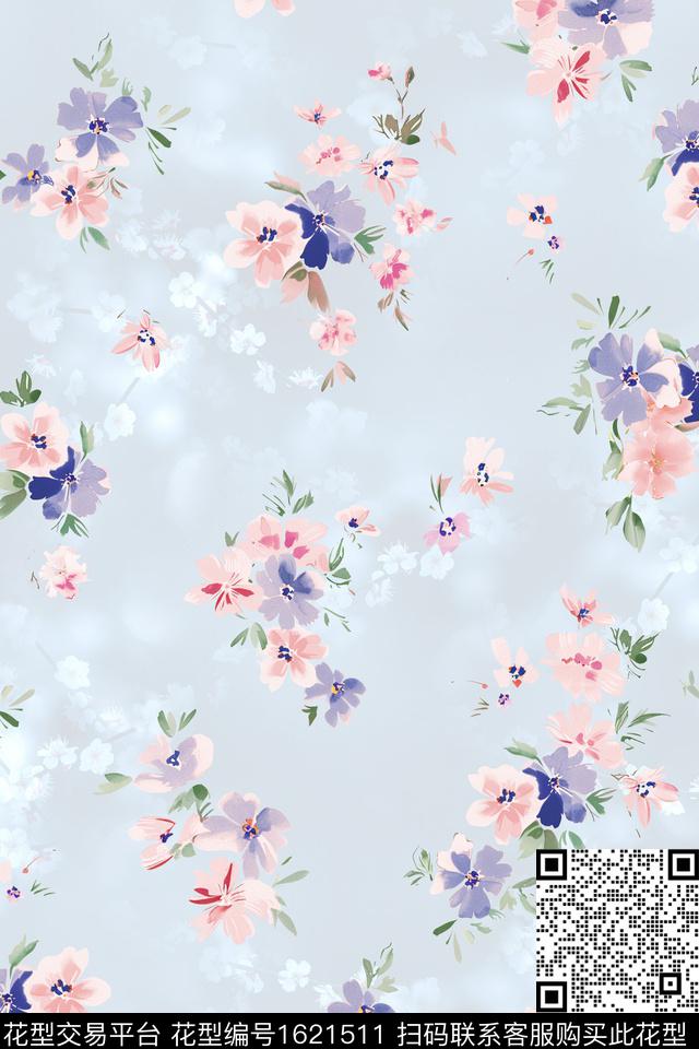 花卉春夏花型水彩花卉数码印花花型下载（图片编号: 1621511） - 瓦栏（Walan）