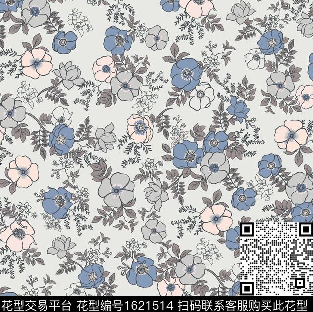 花卉平面花卉小碎花数码印花花型下载（图片编号: 1621514） - 瓦栏（Walan）