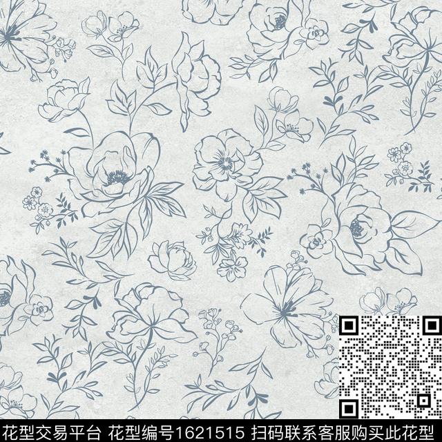 花卉线条花卉数码印花花型下载（图片编号: 1621515） - 瓦栏（Walan）