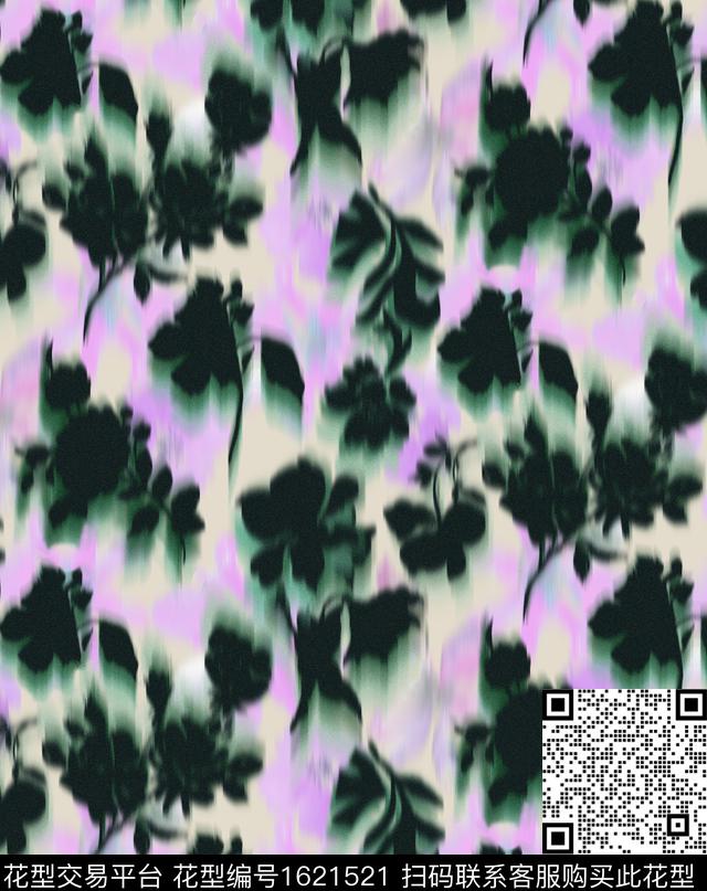 花卉剪影模糊花卉数码印花花型下载（图片编号: 1621521） - 瓦栏（Walan）