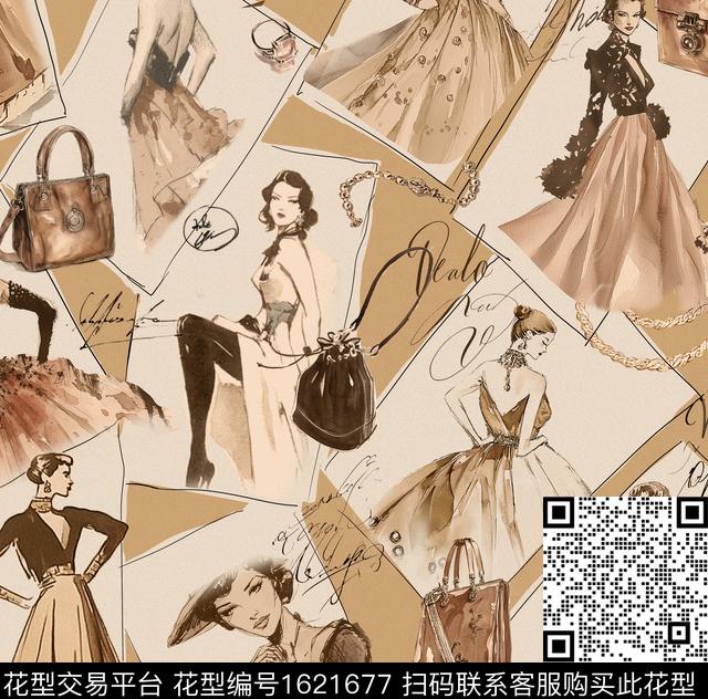 插画手绘人物数码印花花型下载（图片编号: 1621677） - 瓦栏（Walan）