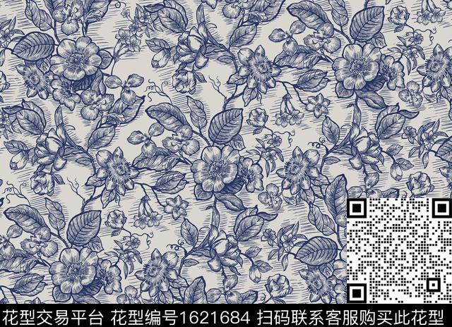 线条画花卉线条花卉数码印花花型下载（图片编号: 1621684） - 瓦栏（Walan）