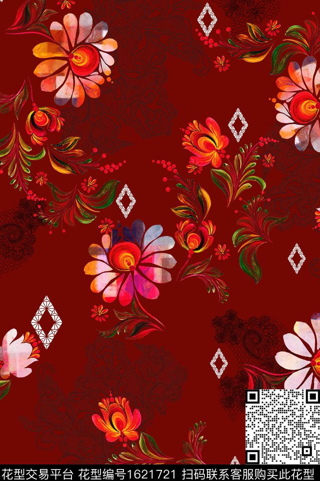民族风花卉中老年数码印花花型下载（图片编号: 1621721） - 瓦栏（Walan）