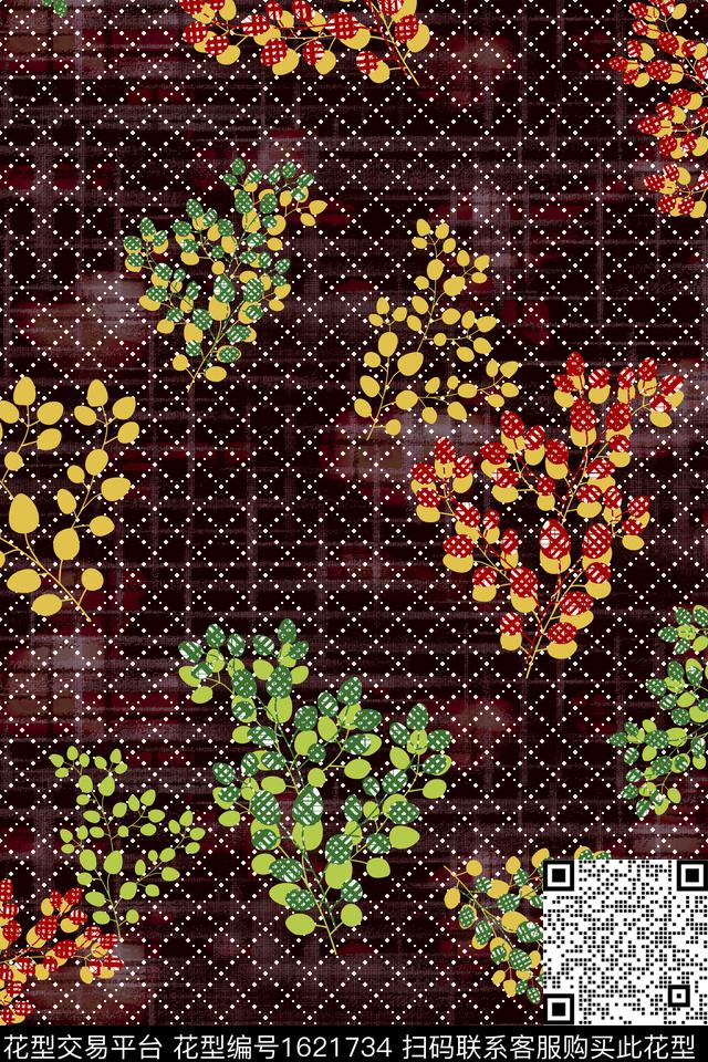 植物中老年格子数码印花花型下载（图片编号: 1621734） - 瓦栏（Walan）