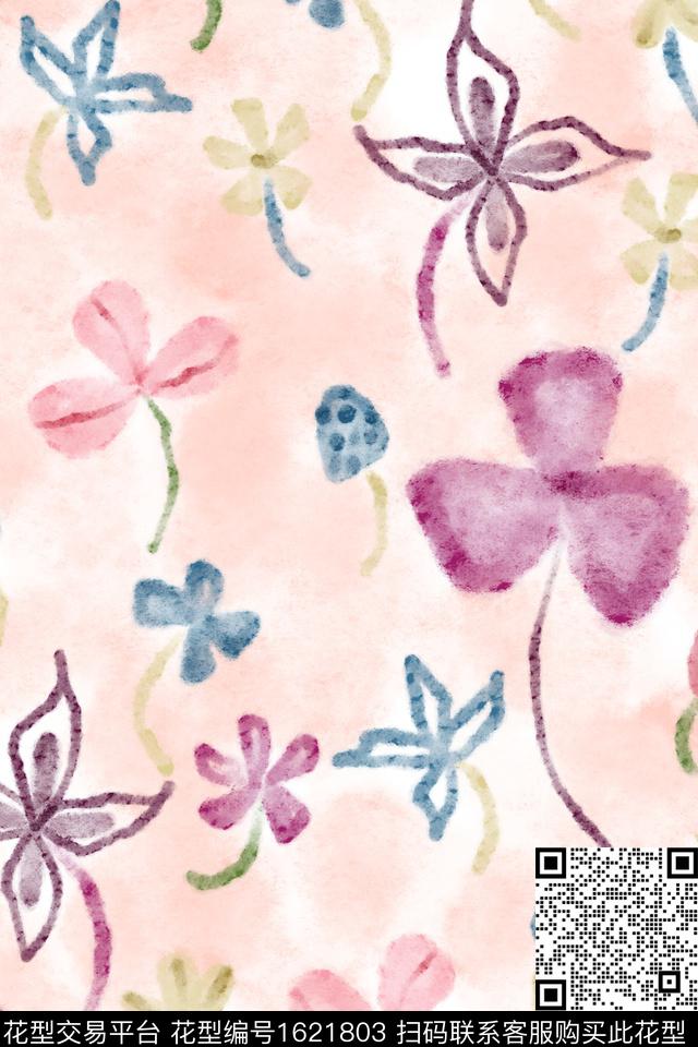 小清新花卉渐变数码印花花型下载（图片编号: 1621803） - 瓦栏（Walan）