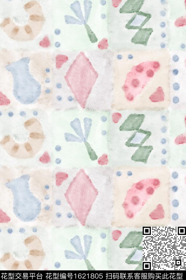 肌理格子趣味数码印花花型下载（图片编号: 1621805） - 瓦栏（Walan）