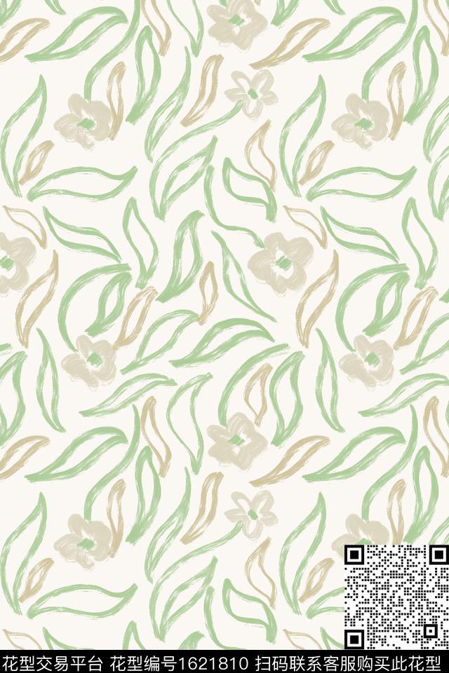 小清新花卉线条花卉数码印花花型下载（图片编号: 1621810） - 瓦栏（Walan）