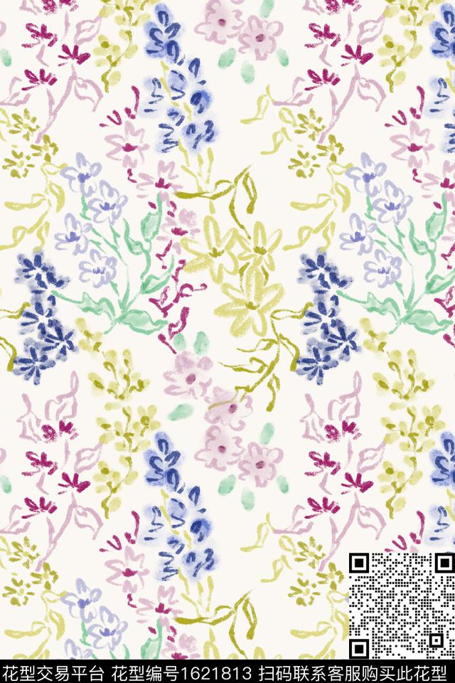 小清新清爽底花卉花卉数码印花花型下载（图片编号: 1621813） - 瓦栏（Walan）