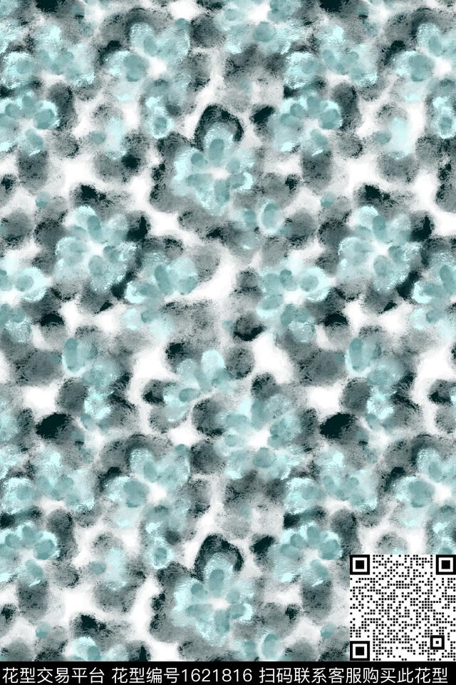 肌理笔触模糊花卉数码印花花型下载（图片编号: 1621816） - 瓦栏（Walan）