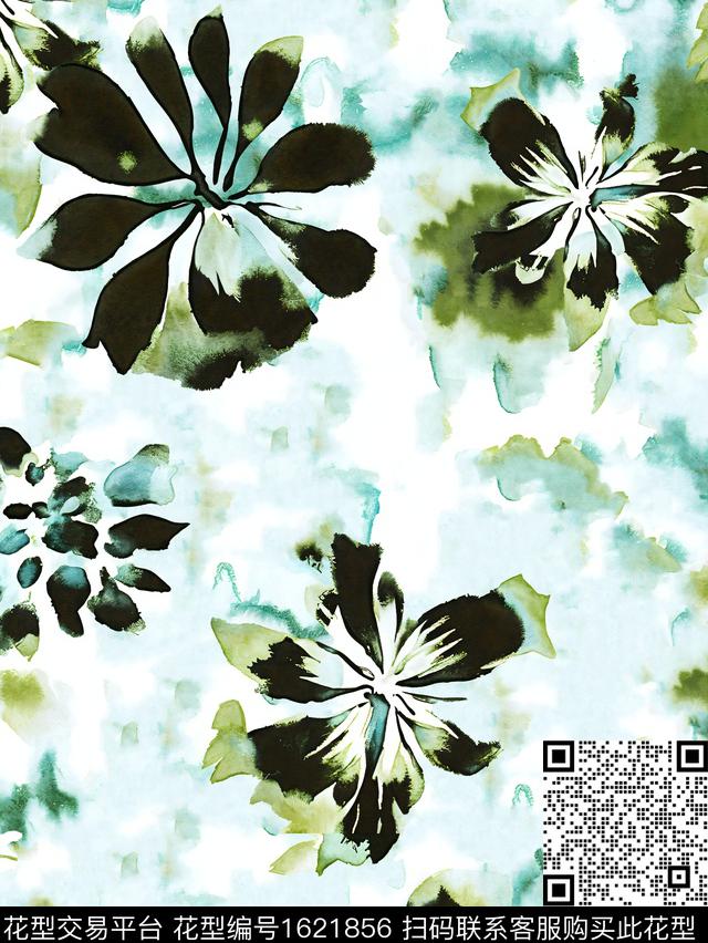 水彩花卉渐变数码印花花型下载（图片编号: 1621856） - 瓦栏（Walan）