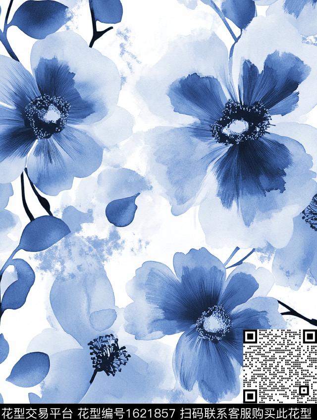水彩花卉花卉大花数码印花花型下载（图片编号: 1621857） - 瓦栏（Walan）