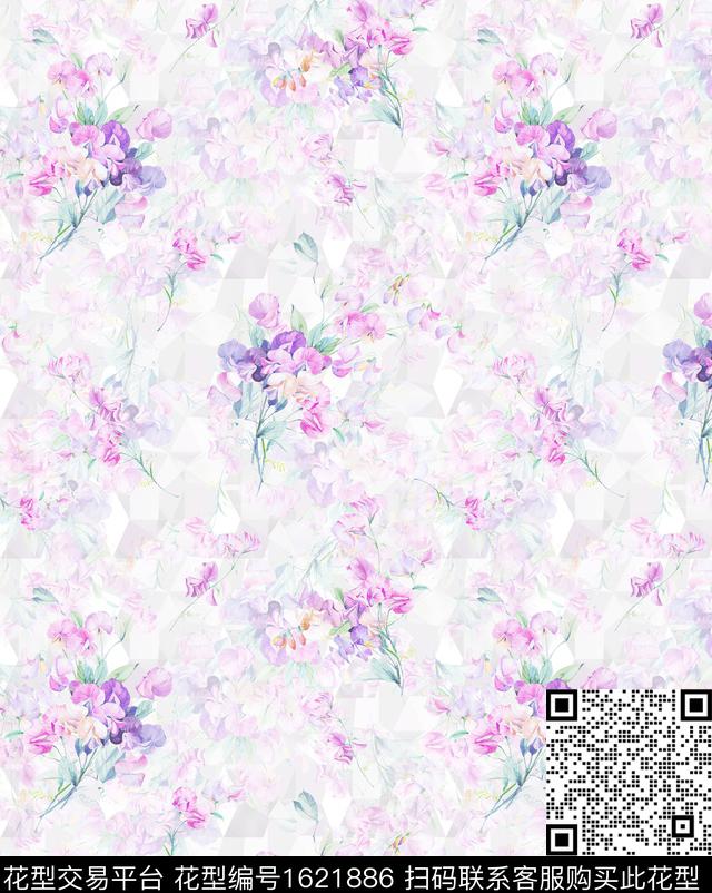 水彩花卉影花模糊花卉数码印花花型下载（图片编号: 1621886） - 瓦栏（Walan）
