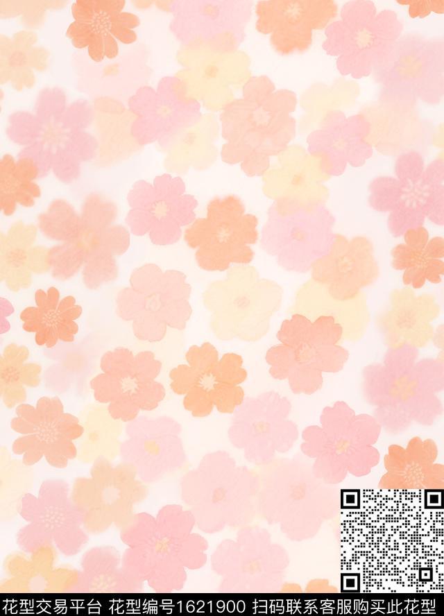 花卉朦胧花卉满版散花数码印花花型下载（图片编号: 1621900） - 瓦栏（Walan）