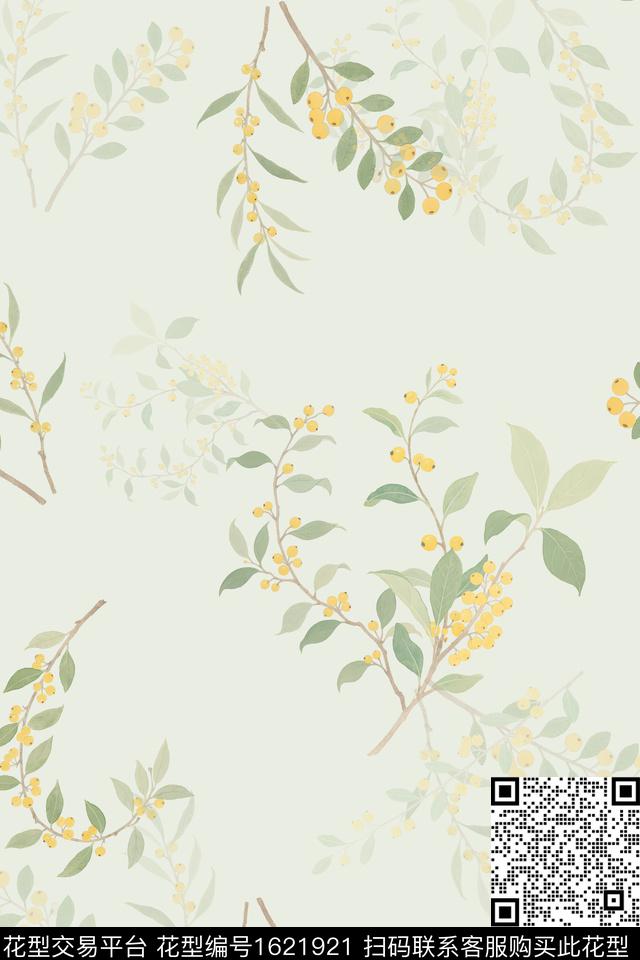 影花花卉绿植树叶数码印花花型下载（图片编号: 1621921） - 瓦栏（Walan）