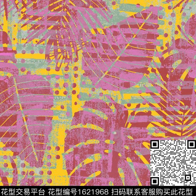 热带波点叶子数码印花花型下载（图片编号: 1621968） - 瓦栏（Walan）