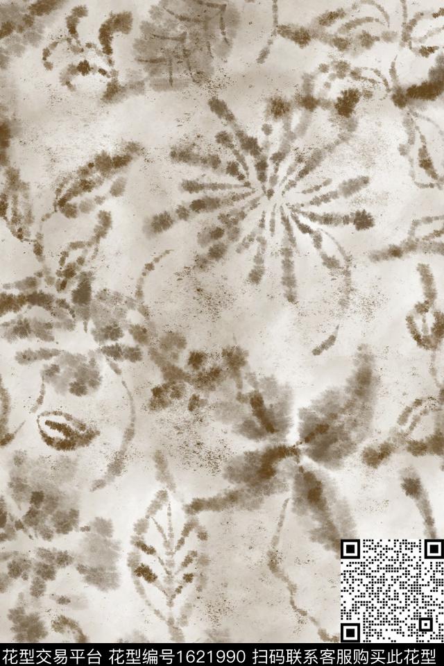 侘寂花卉水彩数码印花花型下载（图片编号: 1621990） - 瓦栏（Walan）