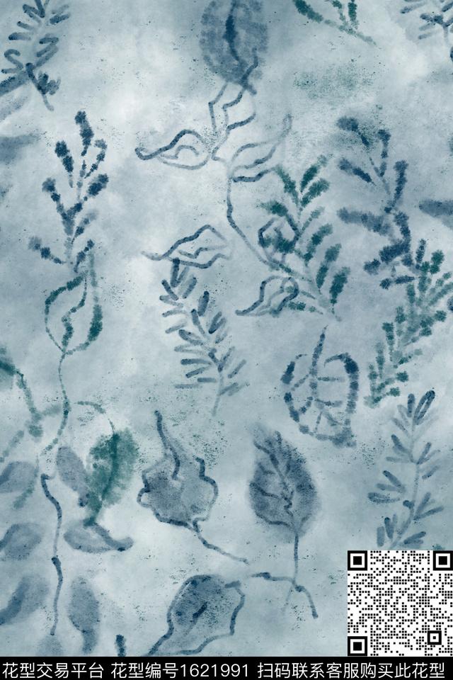花卉水彩绿植树叶数码印花花型下载（图片编号: 1621991） - 瓦栏（Walan）