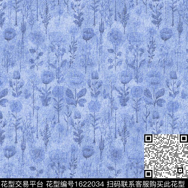 花卉肌理牛仔布纹数码印花花型下载（图片编号: 1622034） - 瓦栏（Walan）