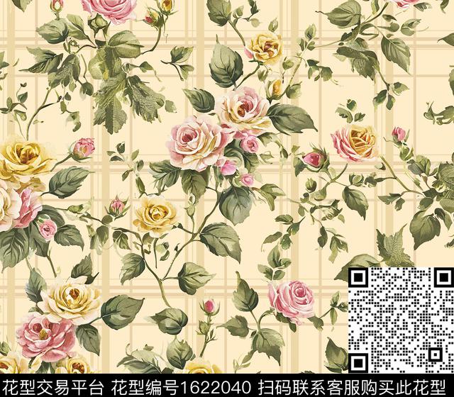 格子花卉条纹数码印花花型下载（图片编号: 1622040） - 瓦栏（Walan）