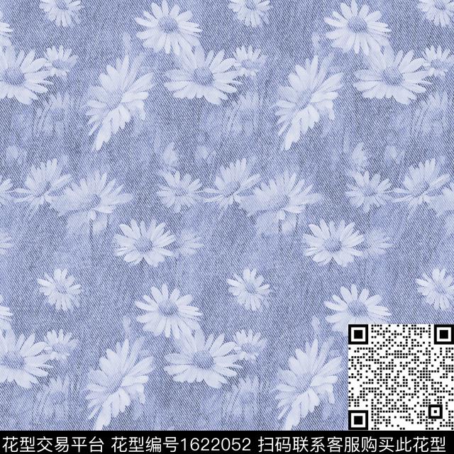 花卉雏菊牛仔纹理数码印花花型下载（图片编号: 1622052） - 瓦栏（Walan）