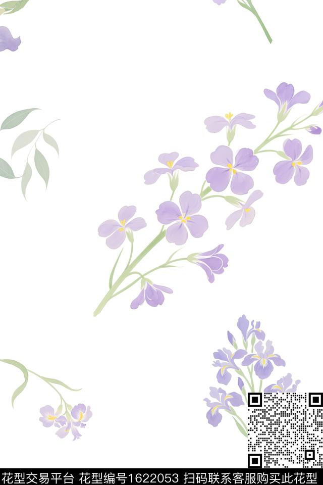 小清新花卉蝴蝶数码印花花型下载（图片编号: 1622053） - 瓦栏（Walan）