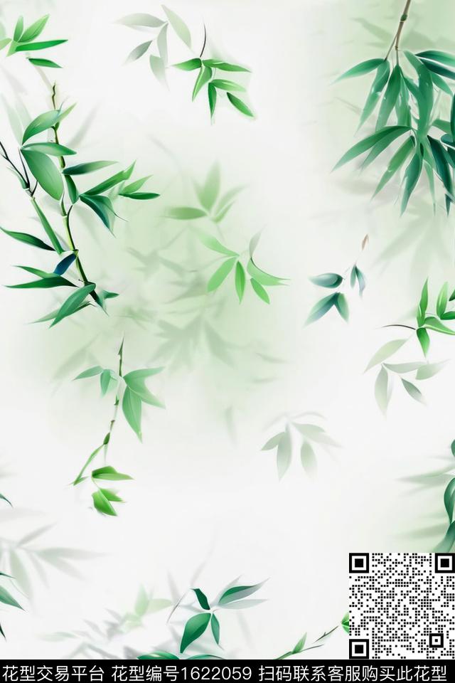 中国风竹叶叶子数码印花花型下载（图片编号: 1622059） - 瓦栏（Walan）