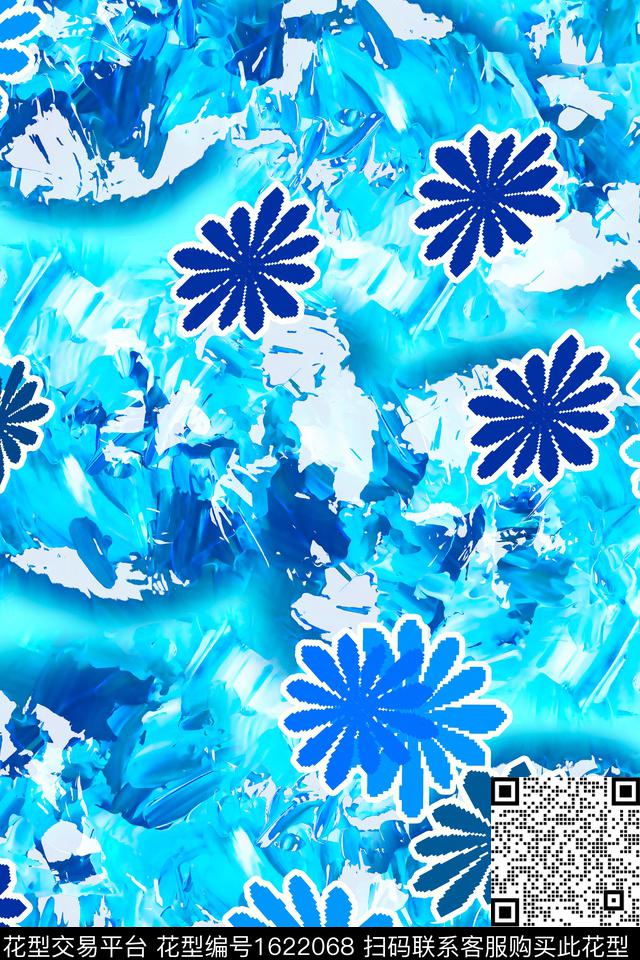 晕染肌理菊花满版散花数码印花花型下载（图片编号: 1622068） - 瓦栏（Walan）
