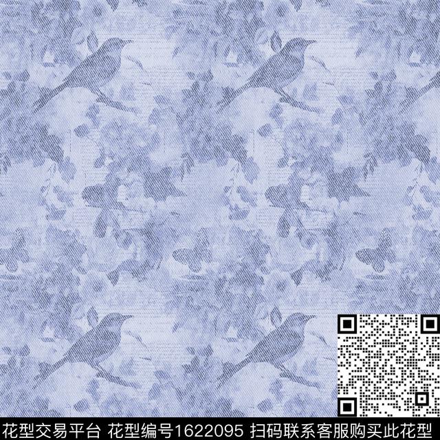 花鸟牛仔纹理复古数码印花花型下载（图片编号: 1622095） - 瓦栏（Walan）