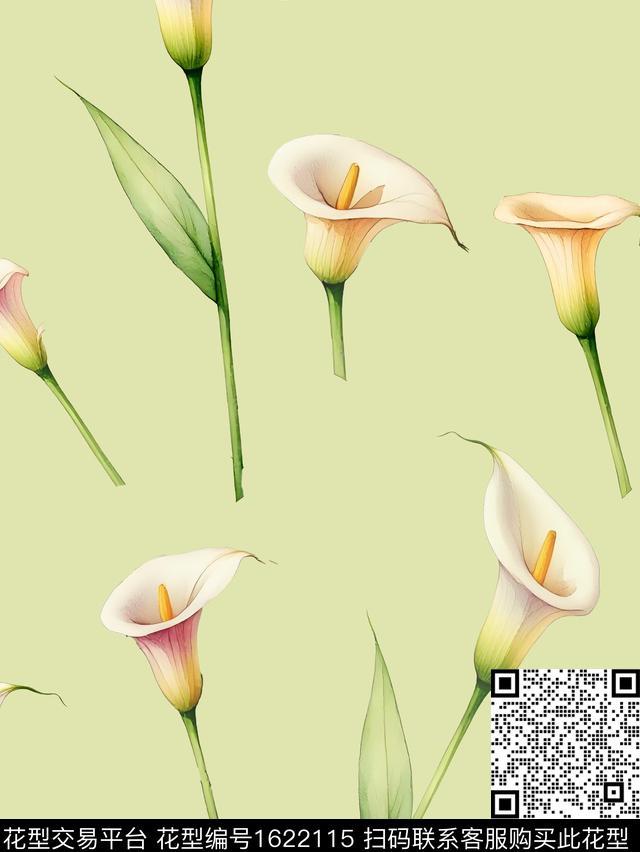 花卉小清新马蹄莲数码印花花型下载（图片编号: 1622115） - 瓦栏（Walan）