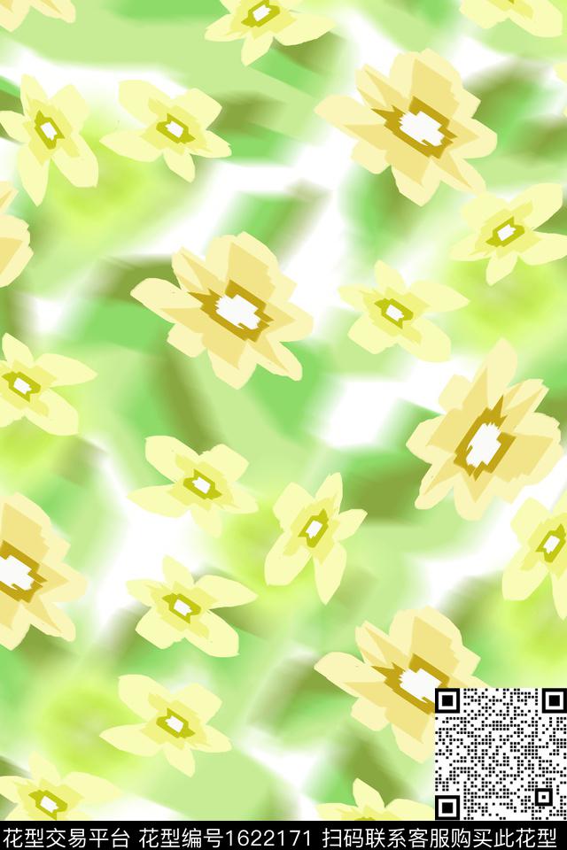 手绘花卉晕染肌理渐变数码印花花型下载（图片编号: 1622171） - 瓦栏（Walan）