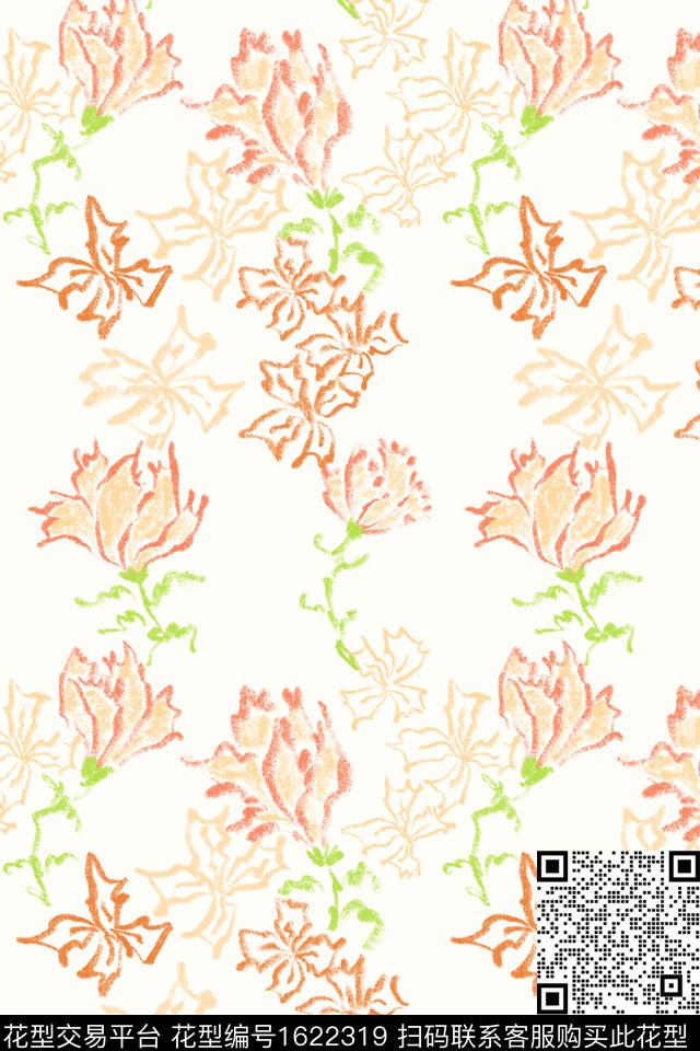 小清新小碎花线条花卉数码印花花型下载（图片编号: 1622319） - 瓦栏（Walan）