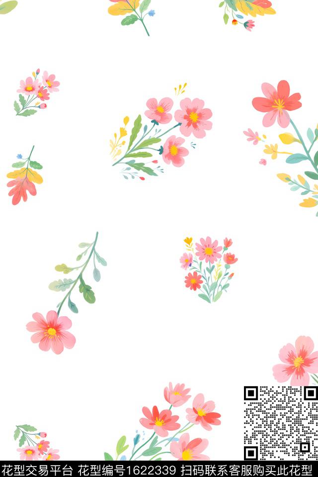 小清新清爽底花卉春夏花型数码印花花型下载（图片编号: 1622339） - 瓦栏（Walan）
