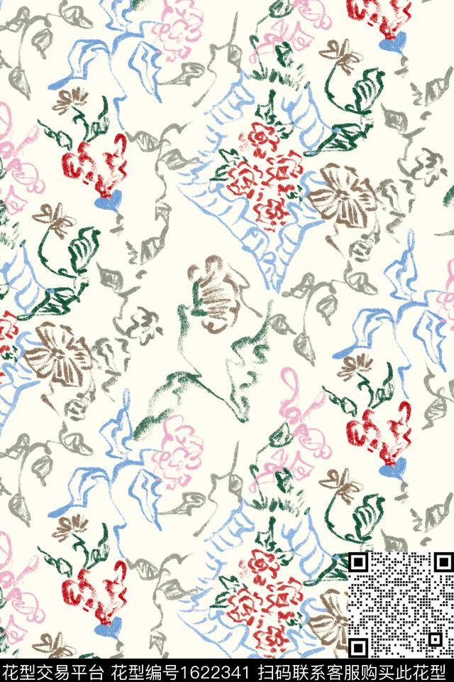 小清新清爽底花卉花卉数码印花花型下载（图片编号: 1622341） - 瓦栏（Walan）