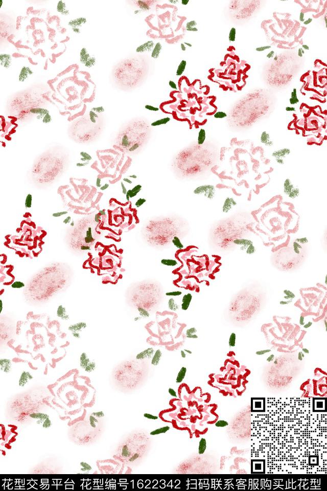 小清新花卉影花数码印花花型下载（图片编号: 1622342） - 瓦栏（Walan）
