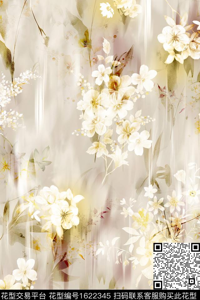 水彩花卉影花花卉数码印花花型下载（图片编号: 1622345） - 瓦栏（Walan）