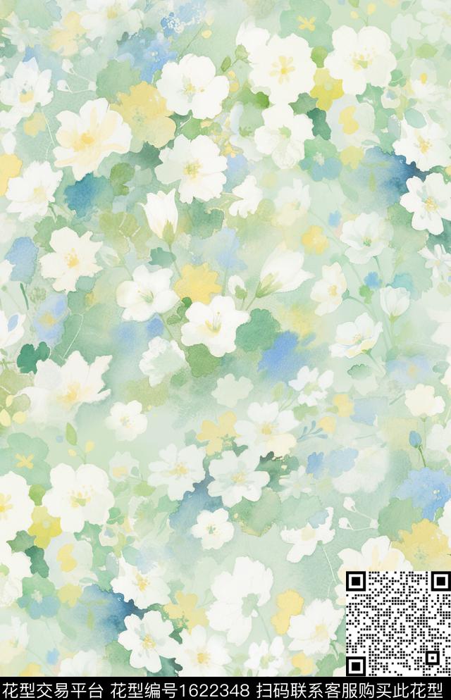清爽花卉水彩花卉数码印花花型下载（图片编号: 1622348） - 瓦栏（Walan）