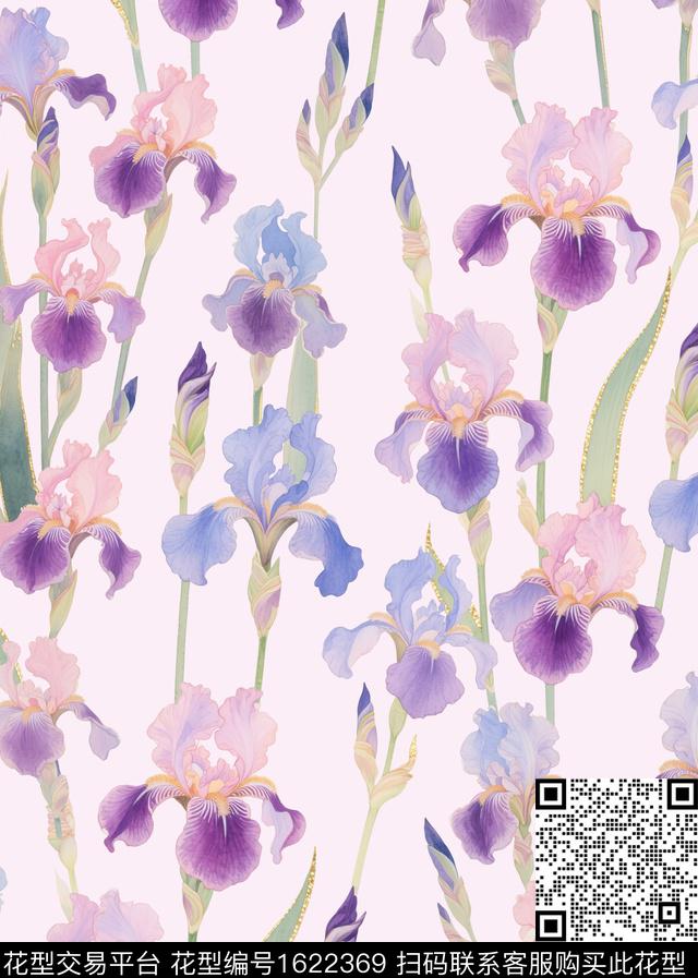 花卉水彩花卉鸢尾花数码印花花型下载（图片编号: 1622369） - 瓦栏（Walan）