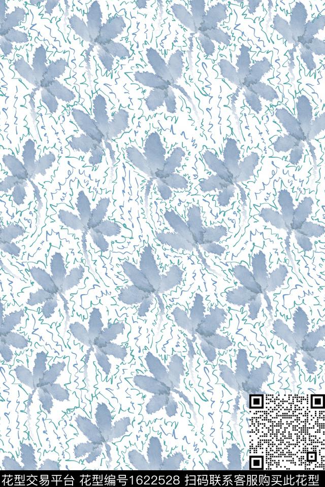 小清新水彩笔触数码印花花型下载（图片编号: 1622528） - 瓦栏（Walan）